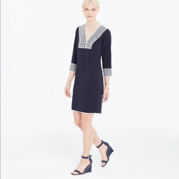 Ann Taylor Dresses & Skirts - Ann Taylor Embroidered Navy Blue Tunic Dress